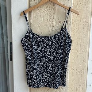 Lands' End Tank Top Swim Cover Up Black and White Floral Size 14